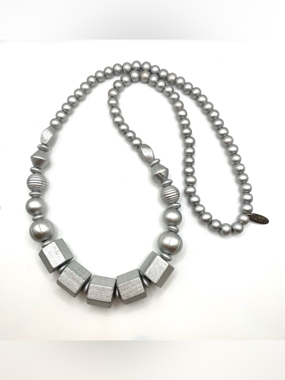 Plunder Design Bennett Matte Silver Geometric Cube Beaded Necklace NWOT